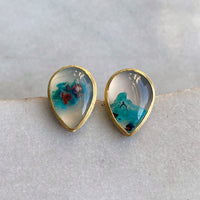 Native Copper and Chrysocolla in Chalcedony Stud Earrings